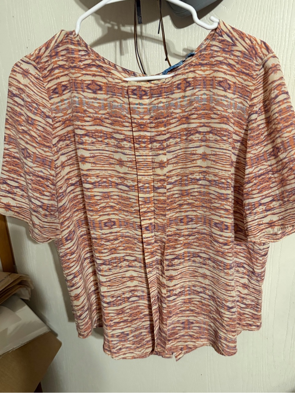 Antonio Melani Size Large Geometric Printed Short Sleeve Pleated Blouse